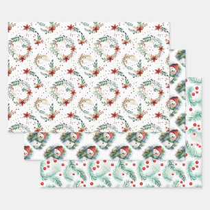 Feuille De Papier Cadeau Snowmen et Christmas Holly