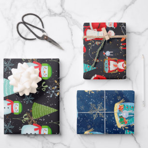 Feuille De Papier Cadeau Snowmen Père Noël Snow Globe Motif de Noël