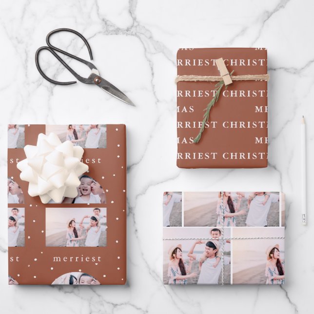 Feuille De Papier Cadeau Snowy Terracotta Merriest Christmas Photo (Recto)