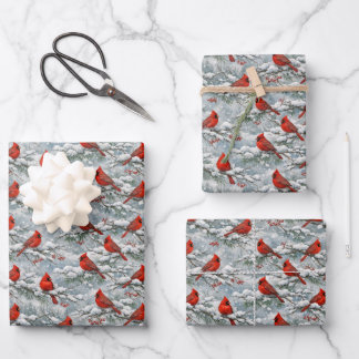 Feuille De Papier Cadeau Snowy Winter Red Cardinal Bird Pattern