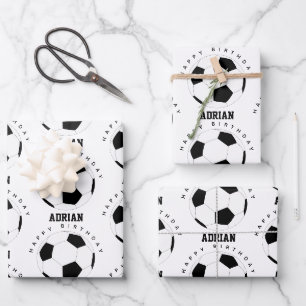 Feuille De Papier Cadeau Soccer Ball Football Nom personnalisé Anniversaire