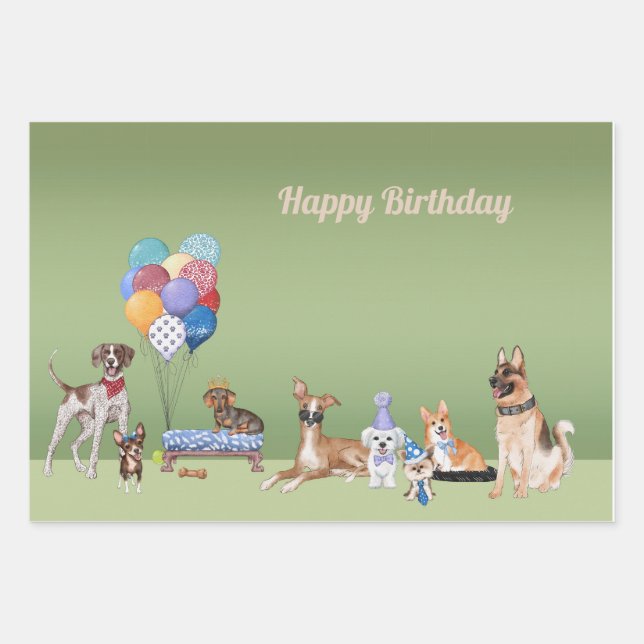 Feuille De Papier Cadeau Soirée à thème de chien Joyeux anniversaire (Devant 2)