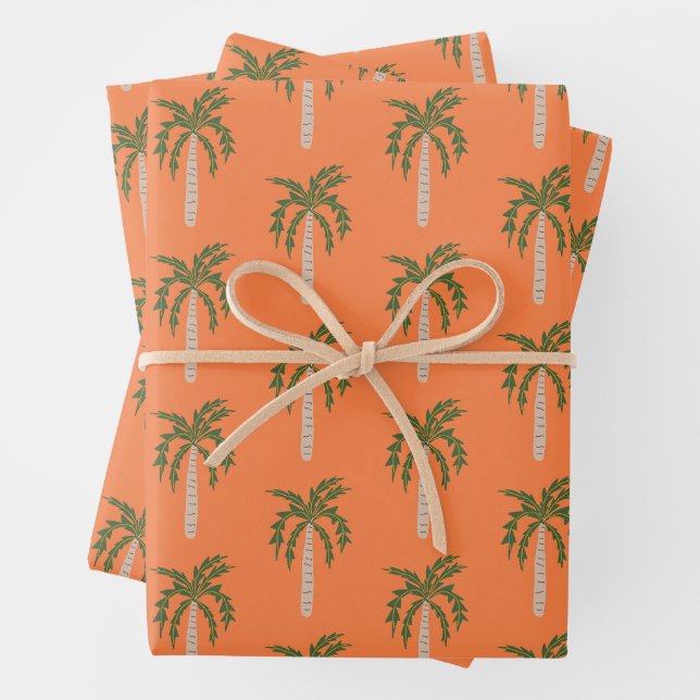 Feuille De Papier Cadeau Soirée au bord de la mer Palmiers Orange Mignon PE (En situation)