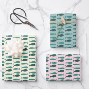 Feuille De Papier Cadeau Soirée au bord de mer Trois Poissons Moderne Migno