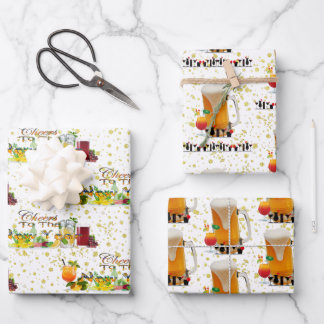 Feuille De Papier Cadeau Soirée Cocktails du Nouvel An Dîner Boissons