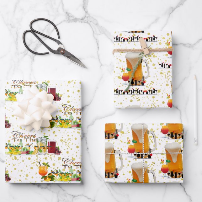 Feuille De Papier Cadeau Soirée Cocktails du Nouvel An Dîner Boissons (Recto)