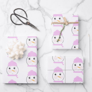 Feuille De Papier Cadeau Soirée de Noël Rose Snowman