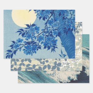 Feuille De Papier Cadeau Soirée Lune Arbre Bleu Lune