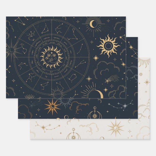 Feuille De Papier Cadeau Soleil céleste et lune (Lot)