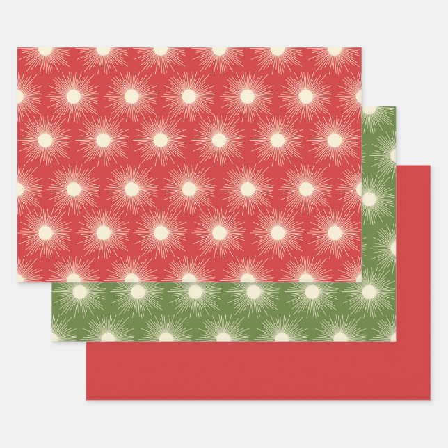 Feuille De Papier Cadeau Soleil de Noël moderne du Moyen-siècle (Lot)