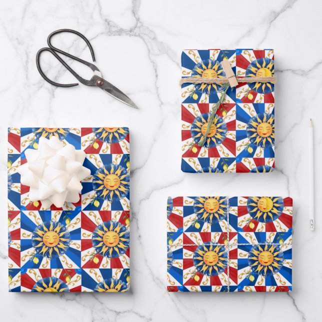 Feuille De Papier Cadeau soleil sicilien, majolica, citron, (Recto)