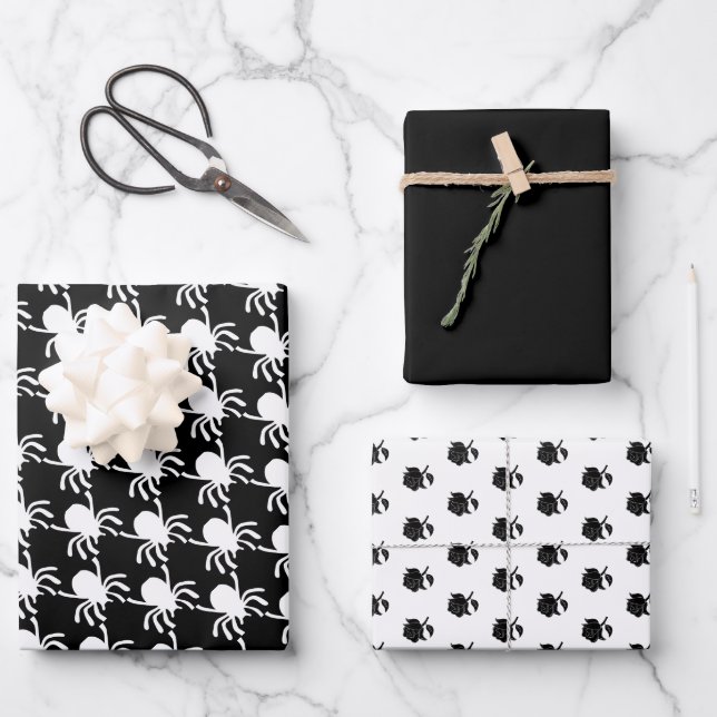 Feuille De Papier Cadeau Sorcière classique Halloween Blk Rose & Spider Cad (Recto)