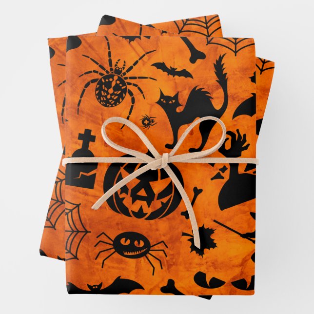 Feuille De Papier Cadeau Sorcière d'Halloween très Éffrayante, Chat noir, C (En situation)
