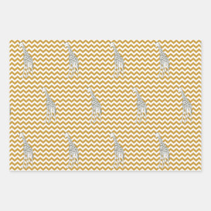 Feuille De Papier Cadeau Soudan Brown Safari Chevron avec Pop Art Giraffe