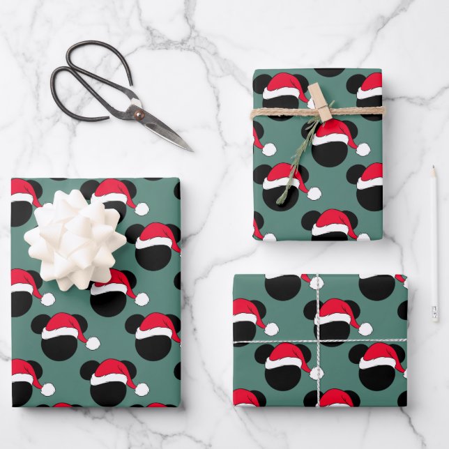 Feuille De Papier Cadeau Souris Mickey de Noël | Icône Père Noël (Recto)