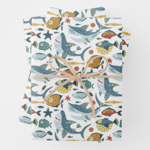 Feuille De Papier Cadeau Sous le requin marin 1er 2e 3e anniversaire Enfant
