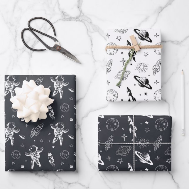 Feuille De Papier Cadeau Space et Planet Galaxy (Recto)