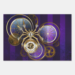 Feuille De Papier Cadeau Spider Steampunk sur Arrière - plan pourpre