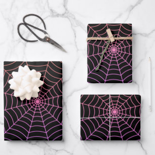 Feuille De Papier Cadeau Spider web noir violet orange motif Halloween