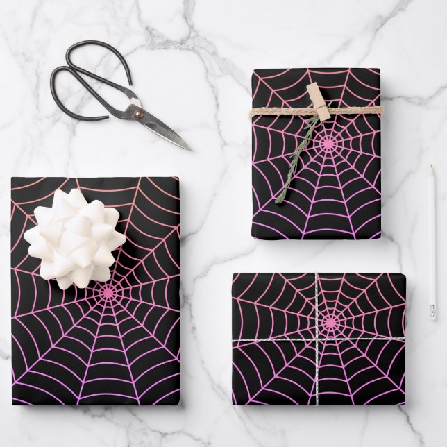 Feuille De Papier Cadeau Spider web noir violet orange motif Halloween (Recto)