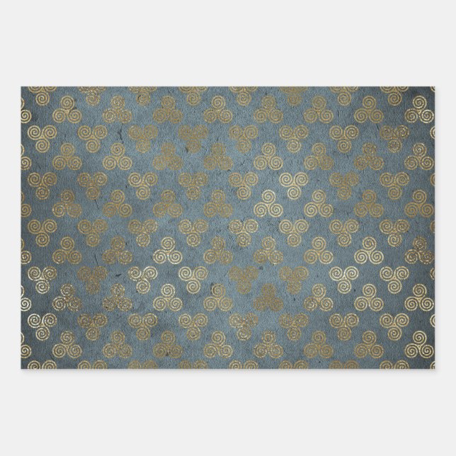 Feuille De Papier Cadeau Spirale de noeud celtique d'or (Devant)