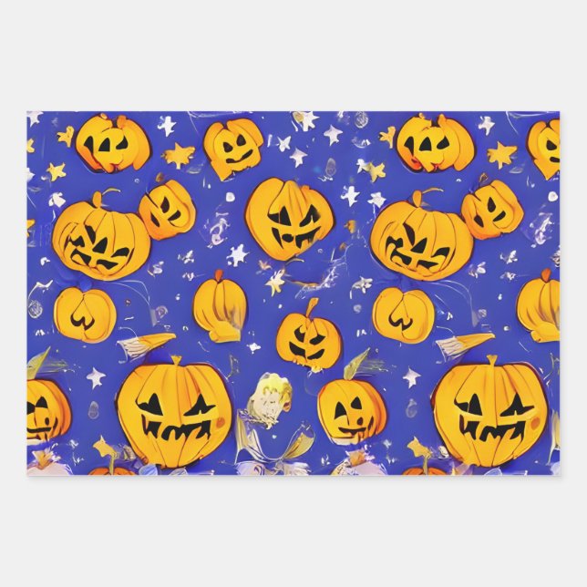 Feuille De Papier Cadeau Spiritueux citrouilles (Devant)