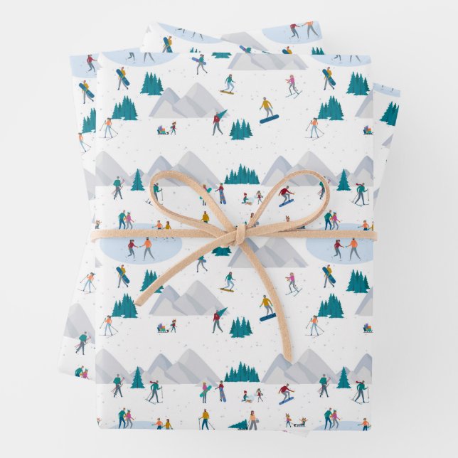 Feuille De Papier Cadeau Sports d'hiver Vacances Motif (En situation)
