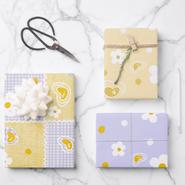 Feuille De Papier Cadeau Spring Pastel Floral & Hearts (Recto)