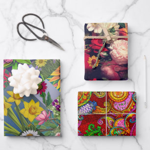 Feuille De Papier Cadeau Spring Set, Melange Paisley et Fleuresse