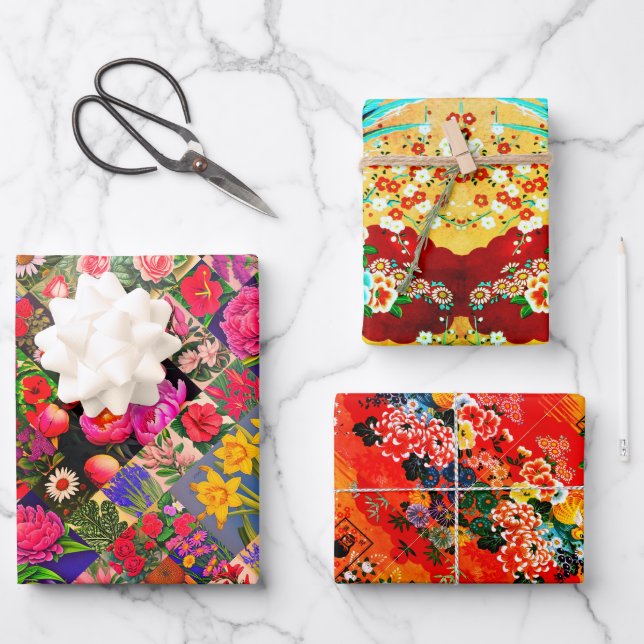 Feuille De Papier Cadeau Springs définit Floral, Mah Jongg et Melange (Recto)