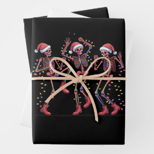 Feuille De Papier Cadeau Squelette de Noël Squelette dansant Lumières Joyeu