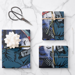 Feuille De Papier Cadeau Squelette Mal Dans La Nuit Noire Effrayant Hallowe