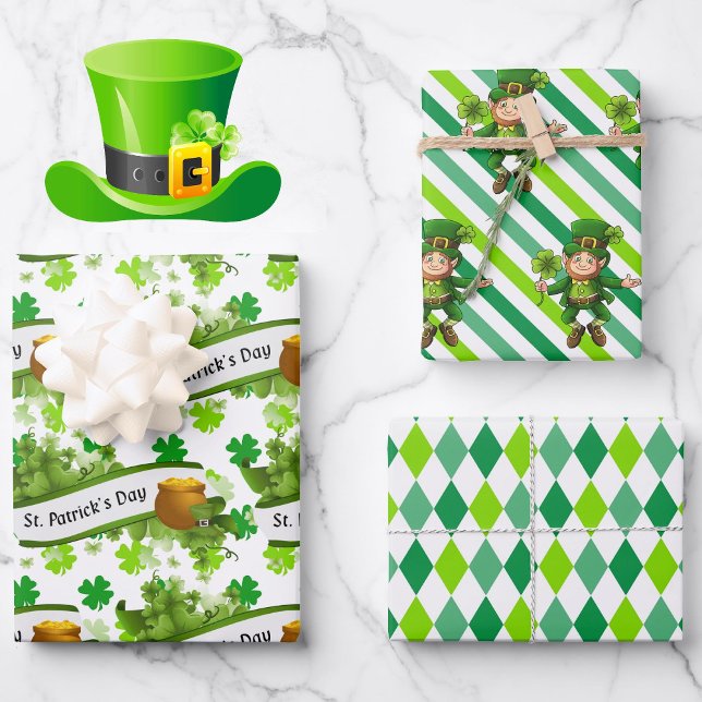 Feuille De Papier Cadeau St. Patrick's Day Green Shamrocks Leprechaun Fun 3 (Créateur téléchargé)