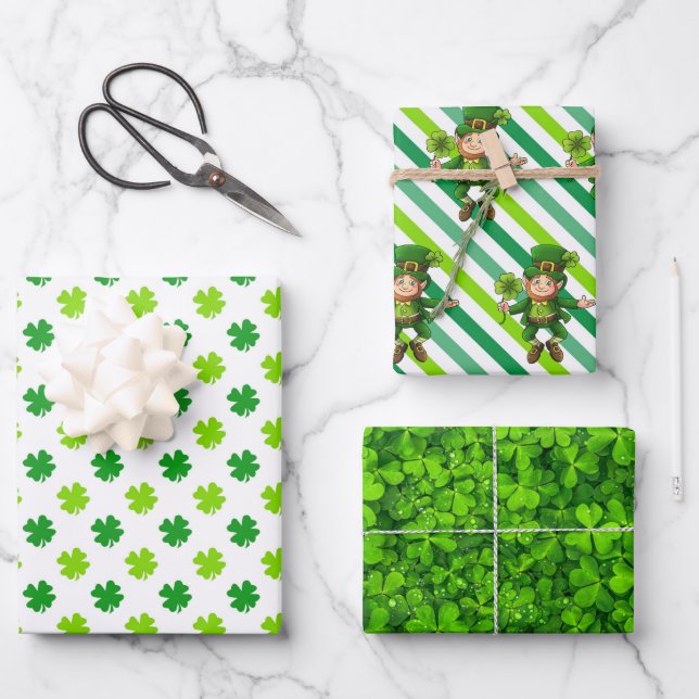 Feuille De Papier Cadeau St. Patrick's Day Green Shamrocks Leprechaun Fun 3 (Recto)