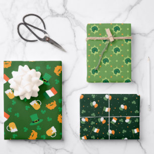 Feuille De Papier Cadeau St Patrick's Day Leprechaun Casquette Shamrock Dra