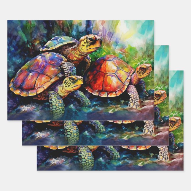Feuille De Papier Cadeau Standoff avec trois tortues en colère (Lot)