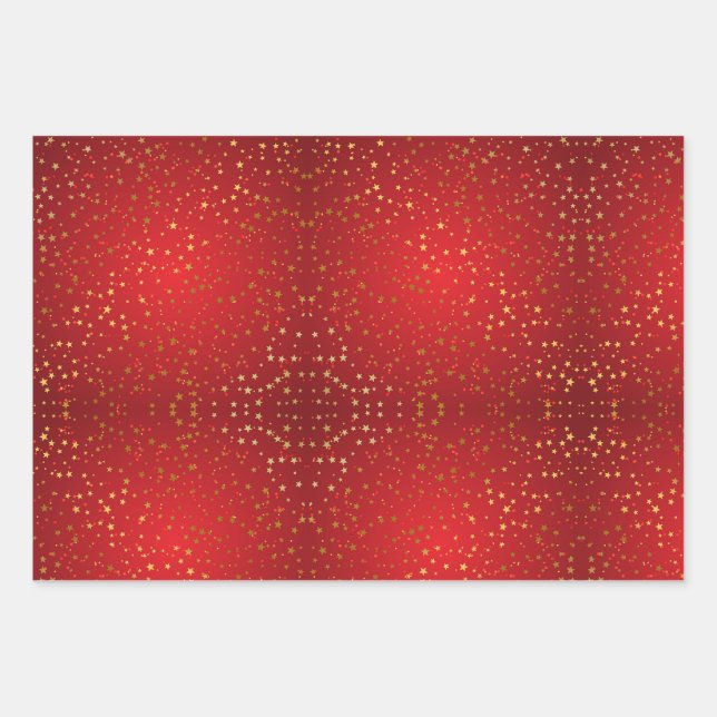 Feuille De Papier Cadeau Star d'or avec Arrière - plan rouge (Devant)
