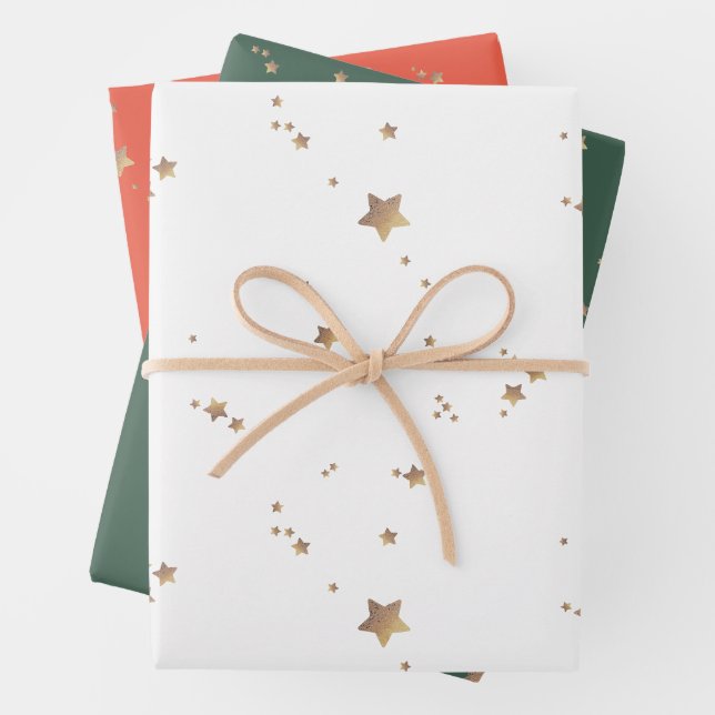 Feuille De Papier Cadeau Star moderne Cerise vert Noël blanc Joyeux (En situation)