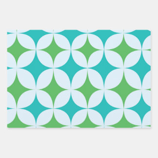 Feuille De Papier Cadeau Starburs rétro du milieu du siècle en vert et Turq
