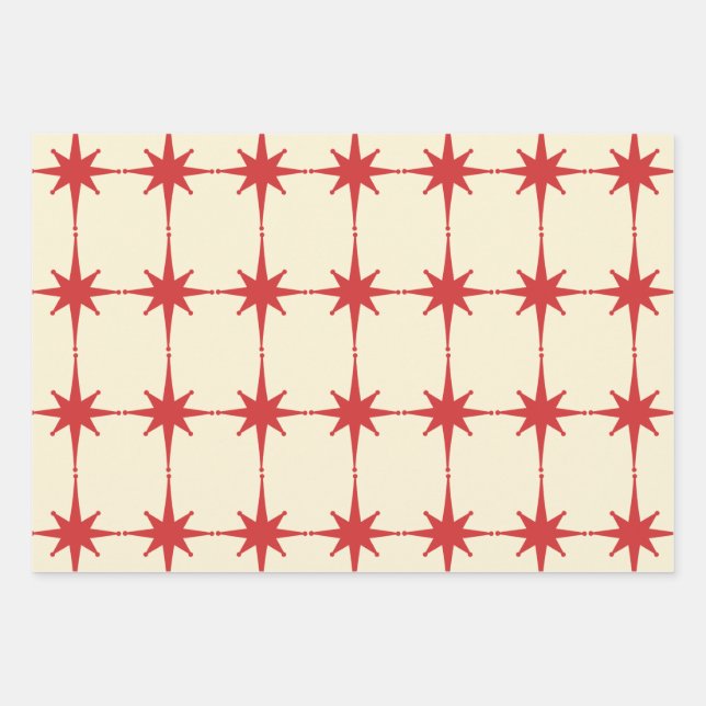Feuille De Papier Cadeau Starbursts Modernes du milieu du siècle rétro Crèm (Devant)