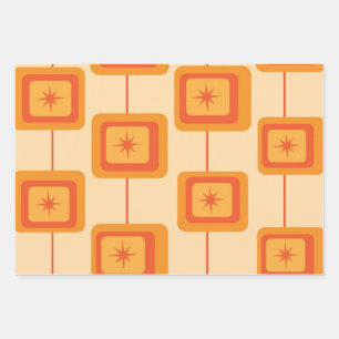 Feuille De Papier Cadeau Starbursts rétro du milieu du siècle sur les Carré