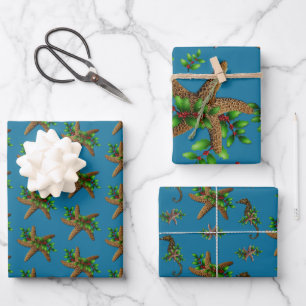 Feuille De Papier Cadeau Starfish à Holly Sea Blue Beach Noël