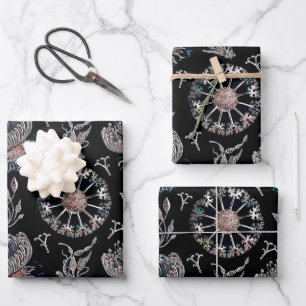 Feuille De Papier Cadeau Starfish Jellyfish Seawey Black Motif