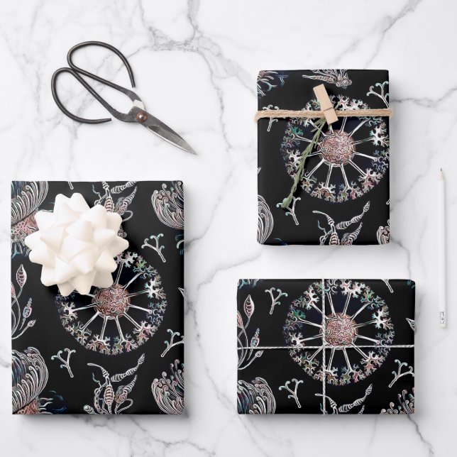 Feuille De Papier Cadeau Starfish Jellyfish Seawey Black Motif (Recto)