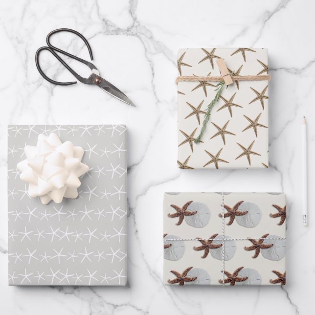Feuille De Papier Cadeau Starfish Motif Gris Beige Toutes les occasions (Recto)
