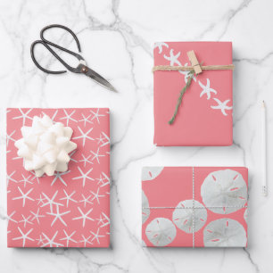 Feuille De Papier Cadeau Starfish Sand Dollars Pink Girly Seashells