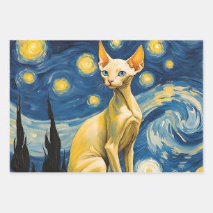 Feuille De Papier Cadeau Starry Night Van Gogh Elf Sphynx Cat Art Cadeau