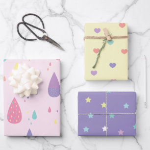 Feuille De Papier Cadeau Stars Coeurs Rainbow Pastels Envelopper des feuill