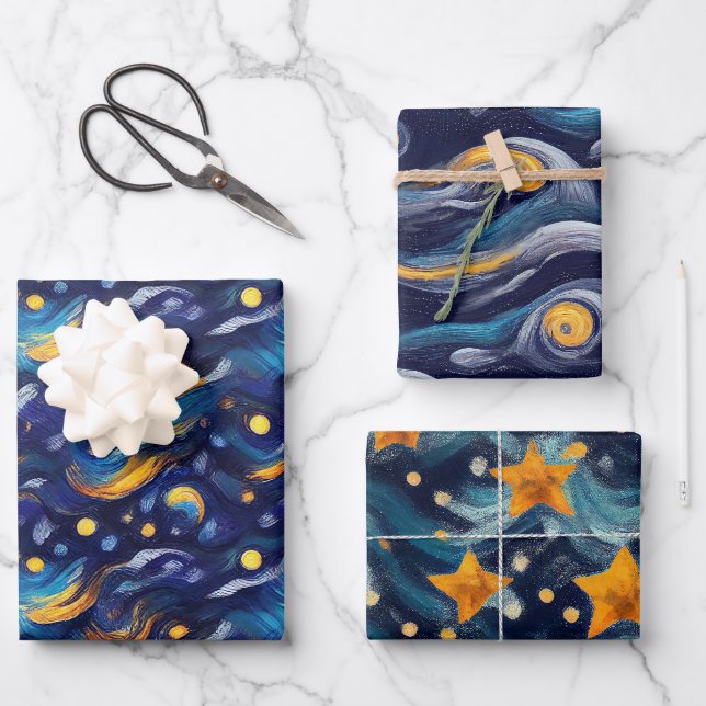 Feuille De Papier Cadeau Stars Night Sky Anniversaire (Recto)
