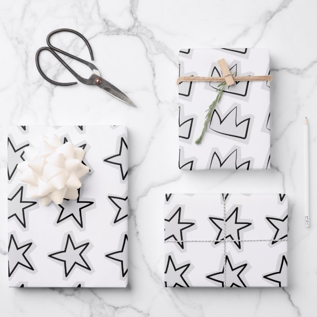 Feuille De Papier Cadeau Stars Wrapping Paper Flat Sheet Set of 3 (Recto)